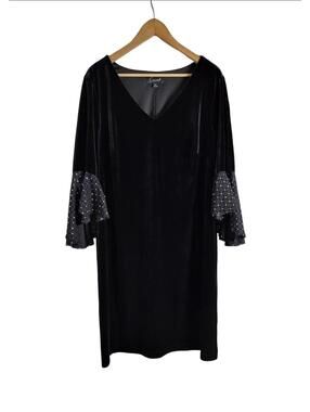Connected Black Embellished Ruffle Velvet Party Sheath Dress Gold Pattern Sz 18W